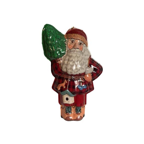 HALLMARK 1996 WOODLAND SANTA TIN ORNAMENT No Box - Picture 1 of 5